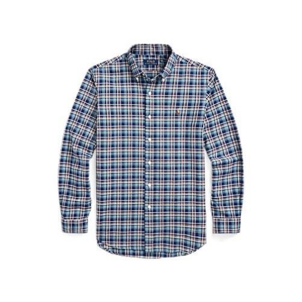 POLO RALPH LAUREN Classic Fit Plaid Oxford Shirt  Blue L